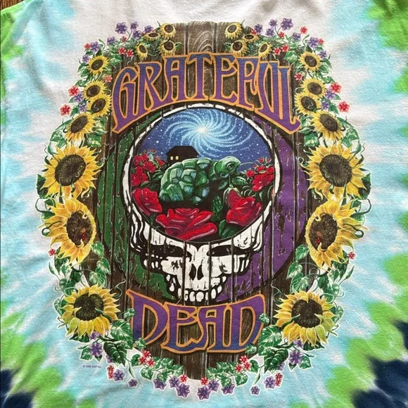 Vintage 90s Grateful Dead Liquid Blue Tie-Dye Terrapin Station Graphic Band Tee - Picture 7 of 8